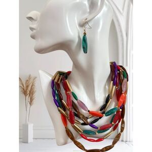Multicolored Beaned Necklace W/Earrings